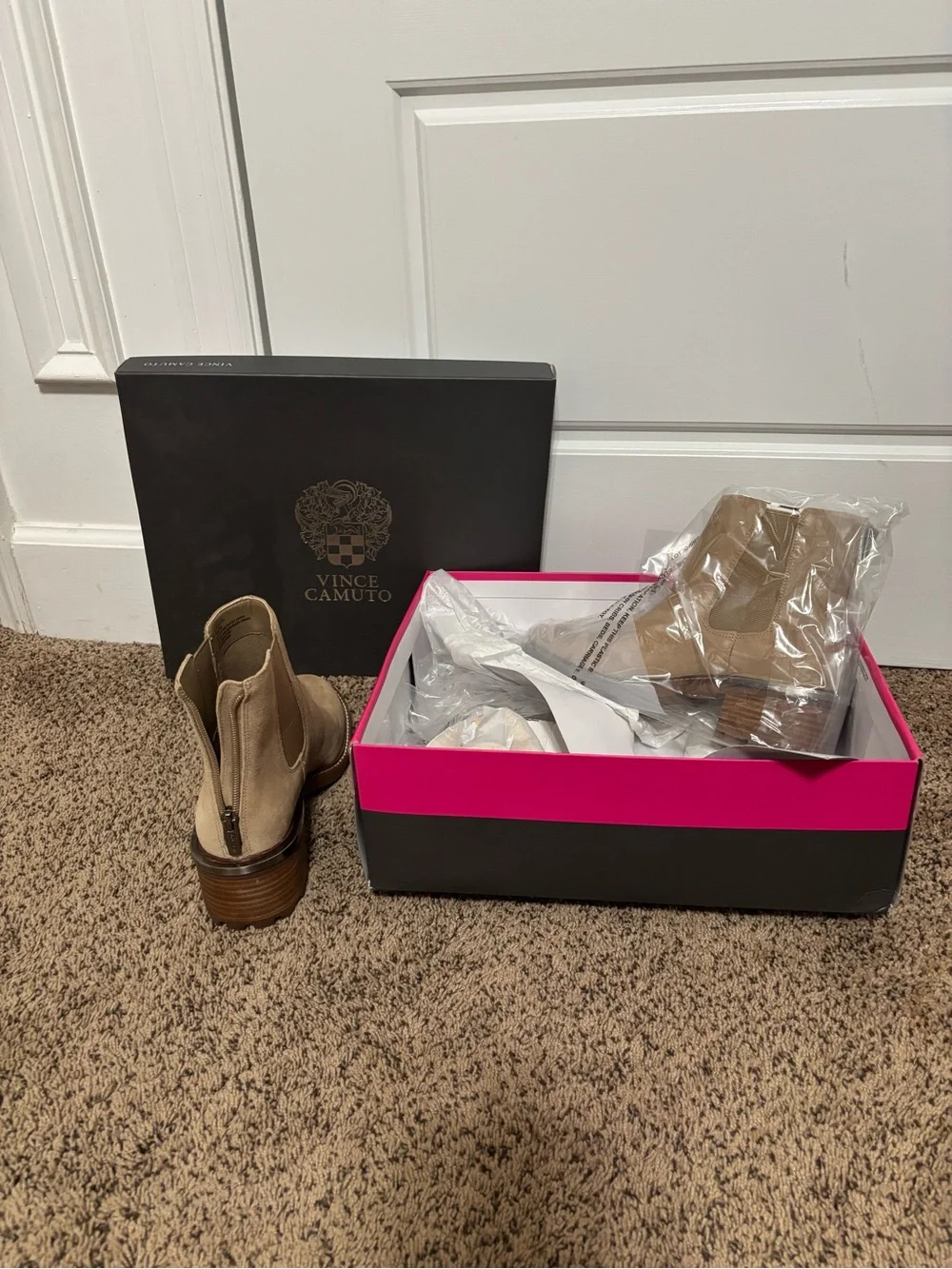 Vince Camuto Tan Suede Chelsea Ankle Boots